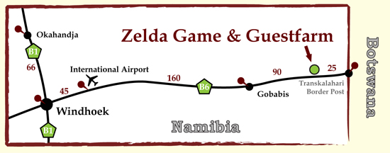 Map to Zeldas guestfarm Namibia