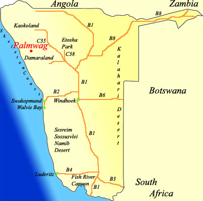 map showing location of Palmwag Namibia