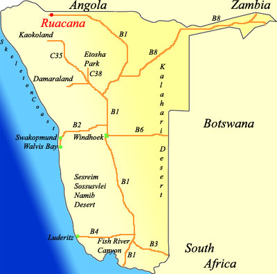 map of Ruacana Namibia