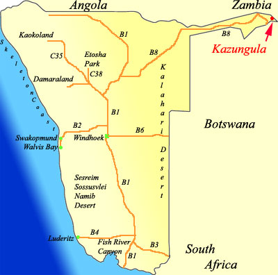map of Kazungula Namibia