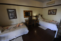 Bedroom at Sylvanette decorated with wonderful wildlife photographs taken by the owner