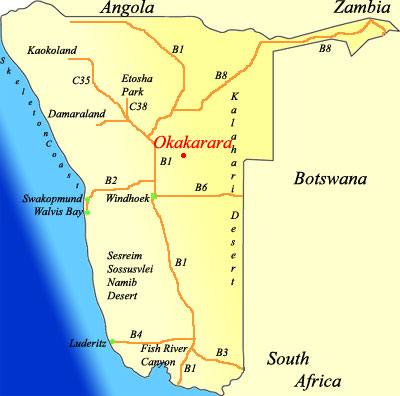 map of Okakarara Namibia