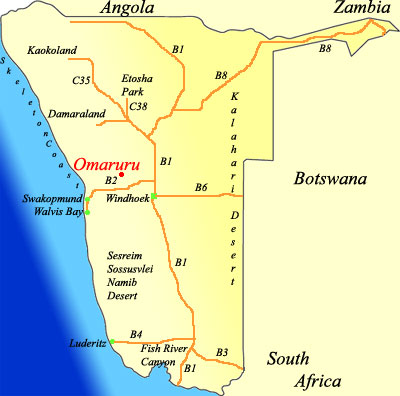 map of Omaruru Namibia