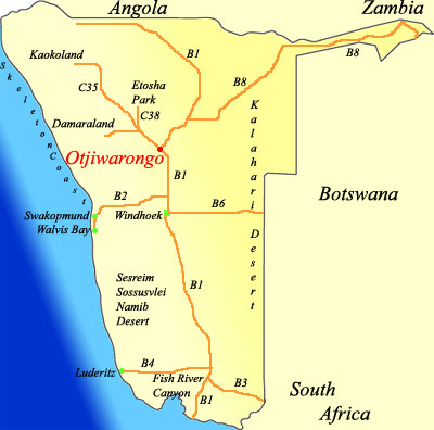 map of Otjiwarongo Namibia