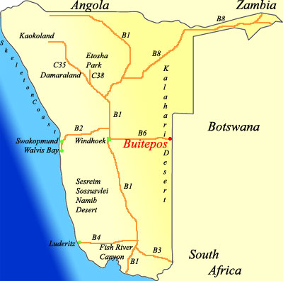 Map showing Buitepos Namibia
