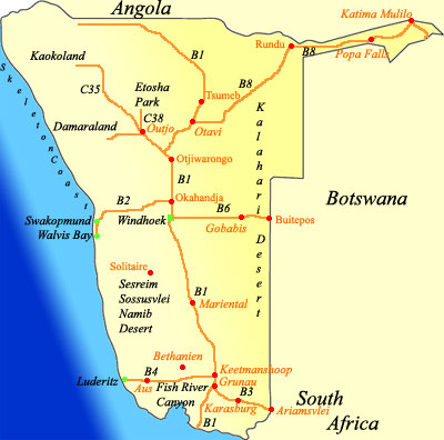 stopover map of Namibia