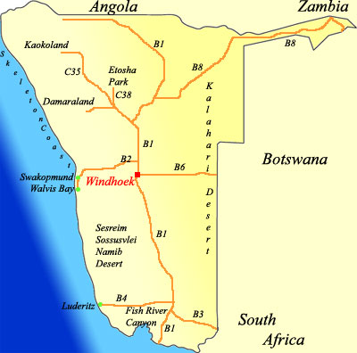 Namibia map showing Windhoek